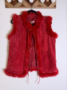 Yvonne Marie Leather Red Fur Trim Vest 10
